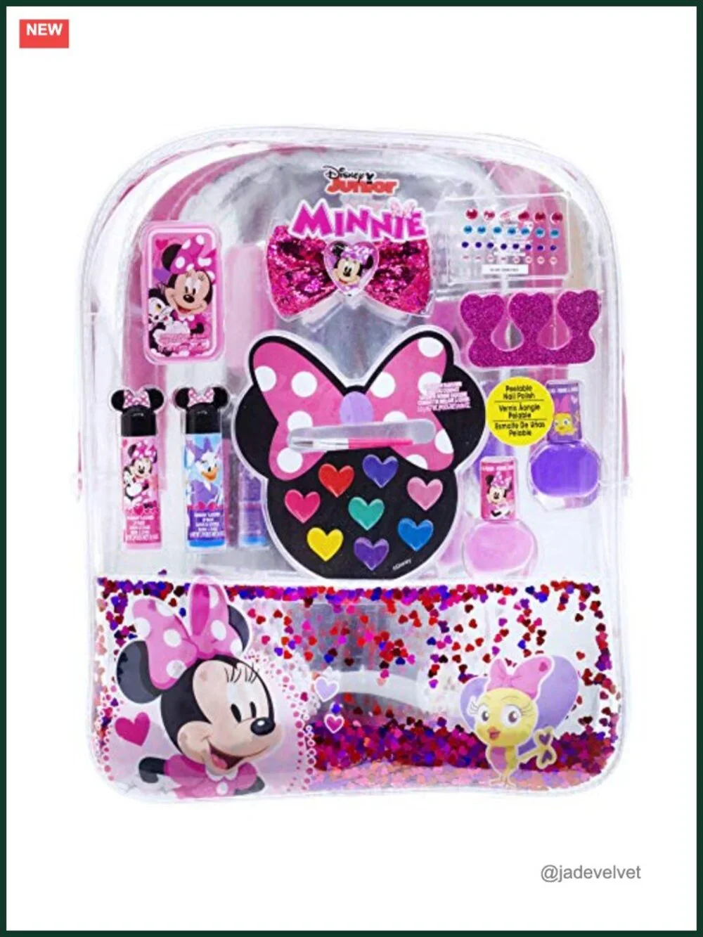 Disney Minnie Mouse Cosmetic Set Backpack with Lip Gloss, Nail Polish, Hair Bows